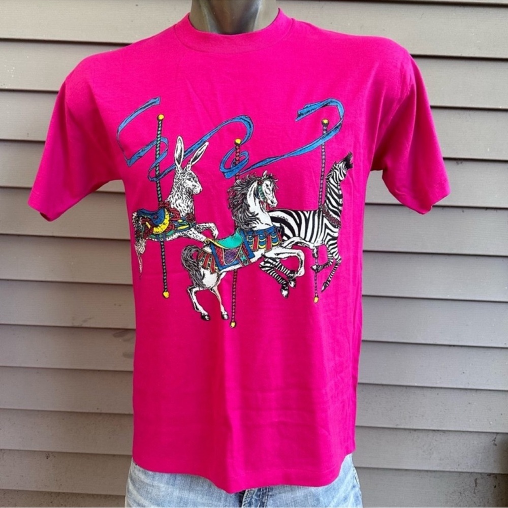 Vintage carousel tshirt pink 90s zebra NOS